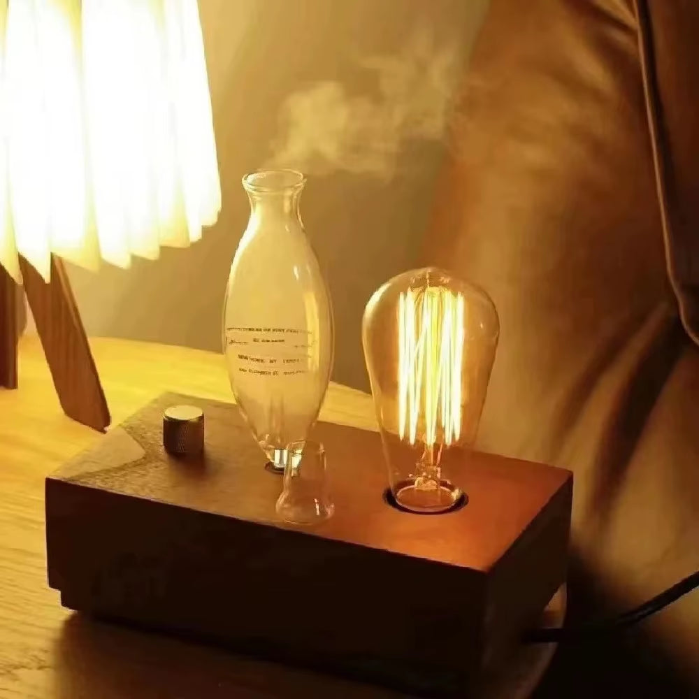 Vintage Tungsten Filament Aroma Diffuser & Humidifier with Sandalwood Essential Oil - Elegant Aromatherapy Lighting